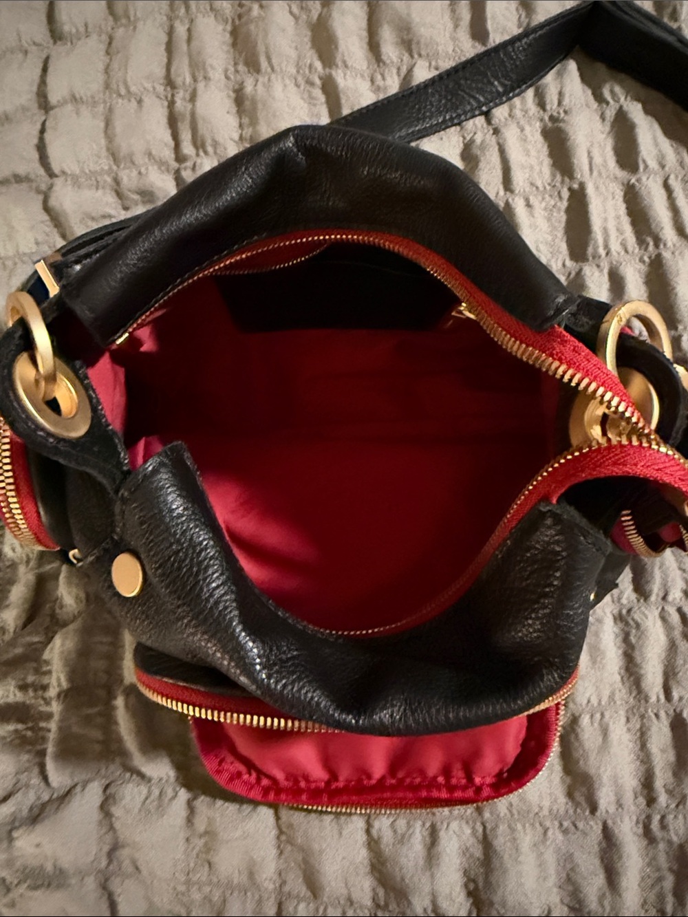 Hammitt Cargo Crossbody – Black Pebbled Leather w/ Red Trim & Gold Hardware - Picture 2 of 4